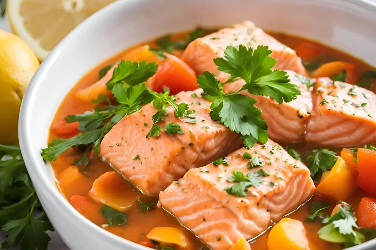 Salmon stew in a bowl