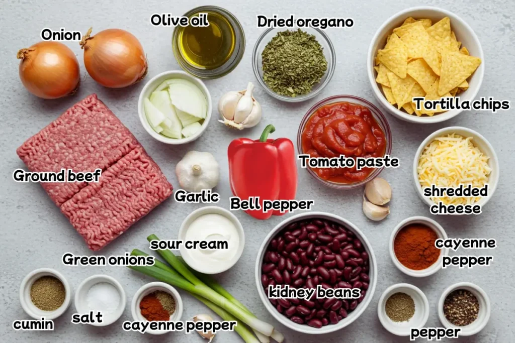 Ingredients for homemade chili recipe