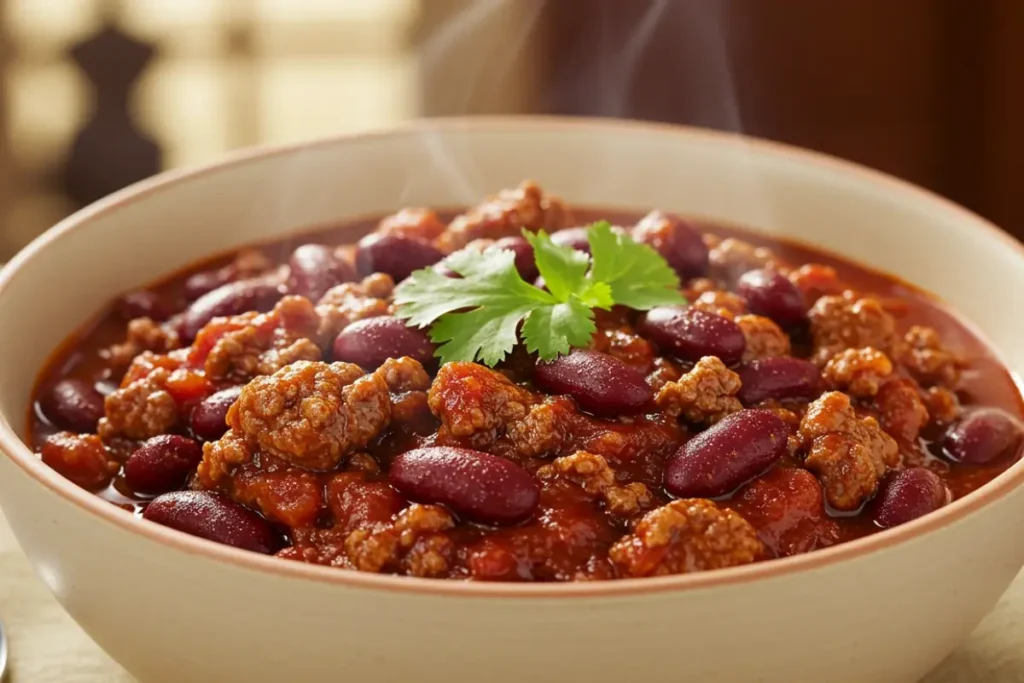 Rustic Homemade Chili in Kitchen Setting